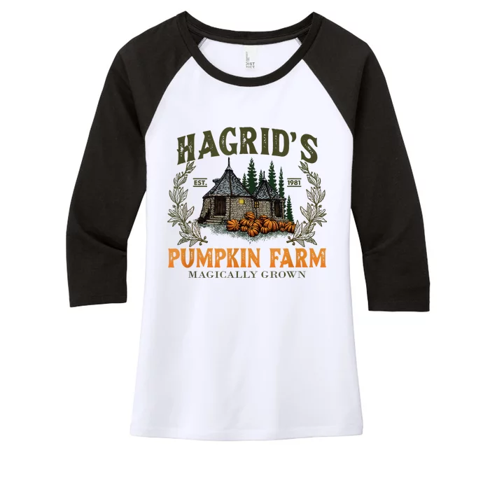 Retro Fall HagridS Pumpkin Farm Patch Autumn Pumpkin Garden Women's Tri-Blend 3/4-Sleeve Raglan Shirt