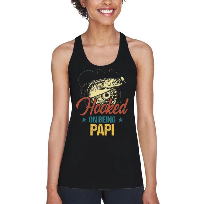 Retro Fishing Hooked On Being Papi Women's Racerback Tank