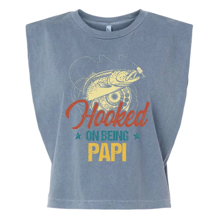 Retro Fishing Hooked On Being Papi Garment-Dyed Women's Muscle Tee