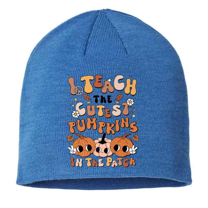 Retro Fall Halloween I Teach The Cutest Pumpkin In The Patch Gift 8 1/2in Sustainable Knit Beanie