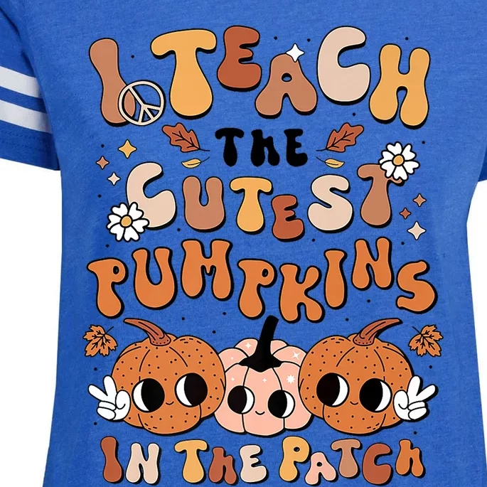 Retro Fall Halloween I Teach The Cutest Pumpkin In The Patch Gift Enza Ladies Jersey Football T-Shirt