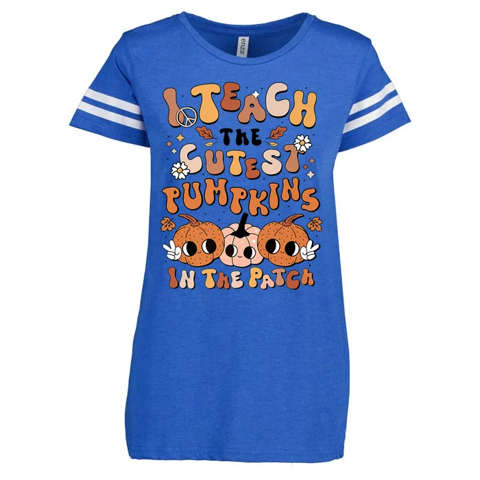 Retro Fall Halloween I Teach The Cutest Pumpkin In The Patch Gift Enza Ladies Jersey Football T-Shirt