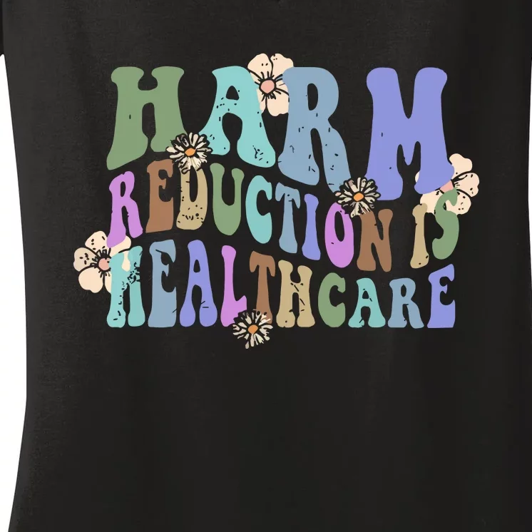 Retro Flower Harm Reduction Healthcare Overdose Awareness Women's V-Neck T-Shirt