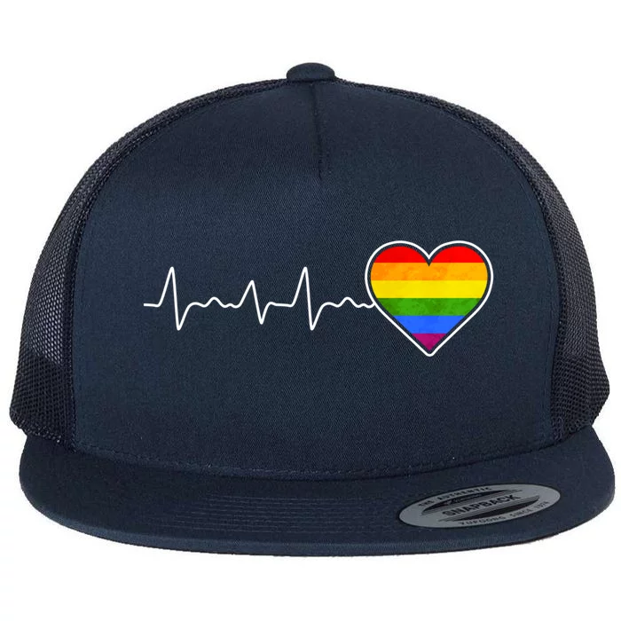 Rainbow Flag Heart Lgbtq Colorful Lesbian Gay Pride Cute Gift Flat Bill Trucker Hat