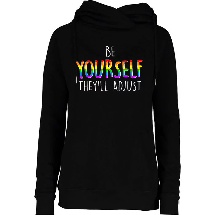 Rainbow Flag Human Rights Wo & Gay Rights LGBTQ+ Pride Womens Funnel Neck Pullover Hood