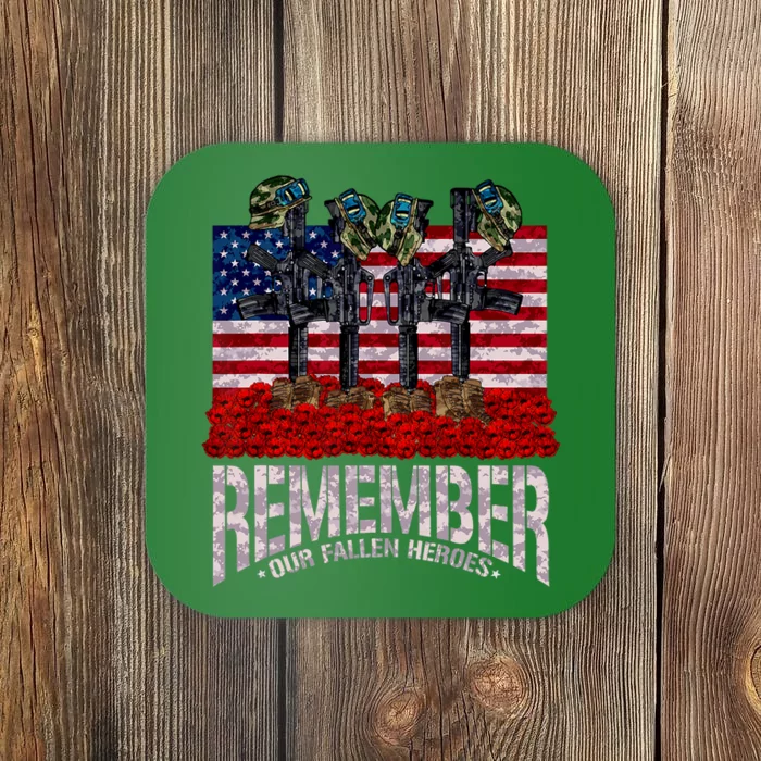 Remember Fallen Heroes Poppy Memorial Day Veteran Soldier Coaster