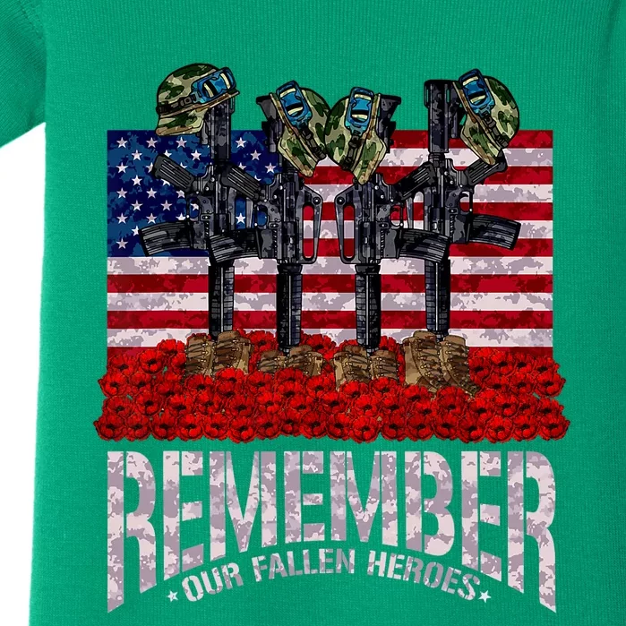 Remember Fallen Heroes Poppy Memorial Day Veteran Soldier Baby Bodysuit