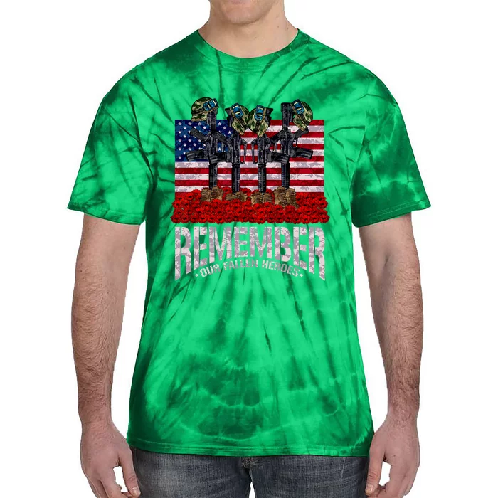 Remember Fallen Heroes Poppy Memorial Day Veteran Soldier Tie-Dye T-Shirt