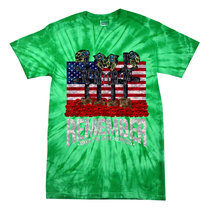 Remember Fallen Heroes Poppy Memorial Day Veteran Soldier Tie-Dye T-Shirt