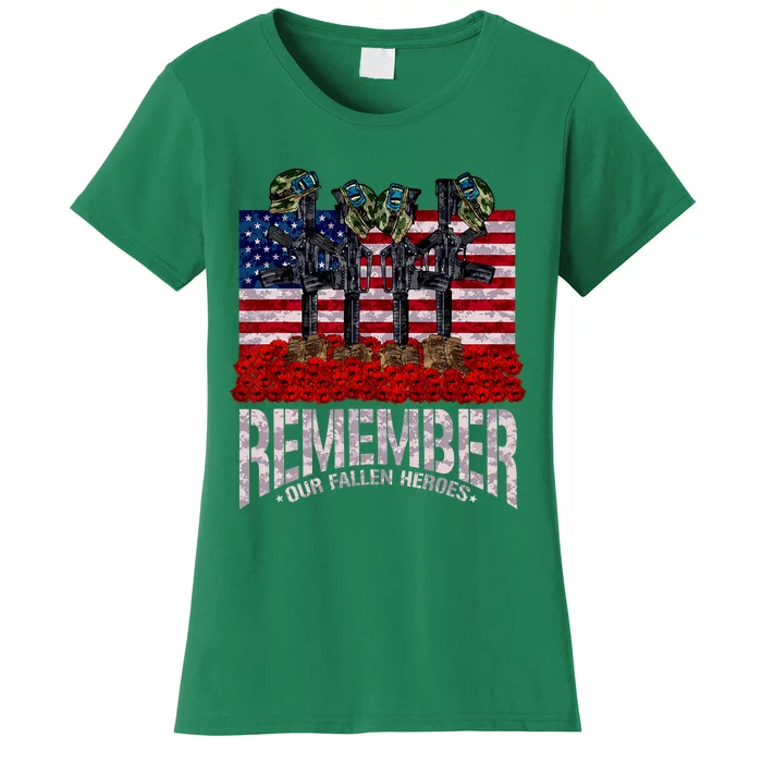 Remember Fallen Heroes Poppy Memorial Day Veteran Soldier Women's T-Shirt