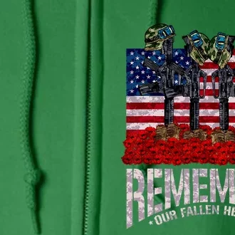 Remember Fallen Heroes Poppy Memorial Day Veteran Soldier Full Zip Hoodie