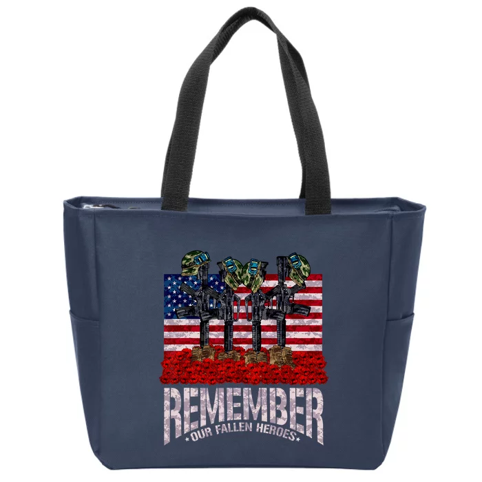 Remember Fallen Heroes Poppy Memorial Day Veteran Soldier Zip Tote Bag