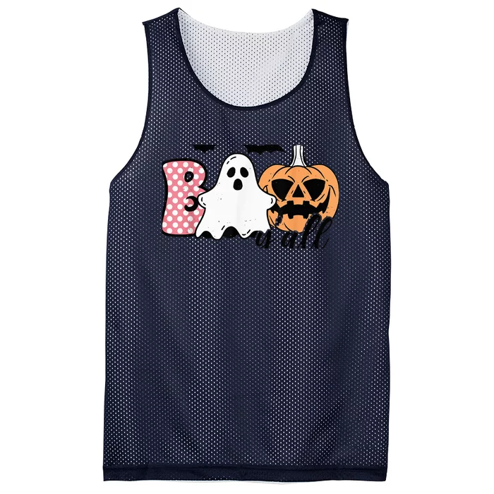 Retro Funny Halloween Ghost Boo Y'all Cute Spooky Season Mesh Reversible Basketball Jersey Tank