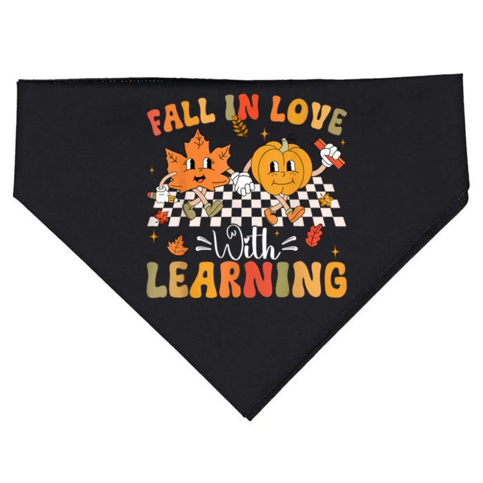 Retro Fall In Love With Learning Autumn Pumpkin Teacher USA-Made Doggie Bandana