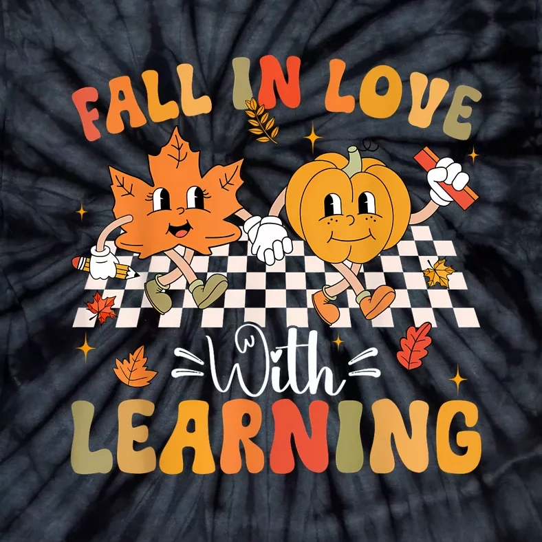 Retro Fall In Love With Learning Autumn Pumpkin Teacher Tie-Dye T-Shirt