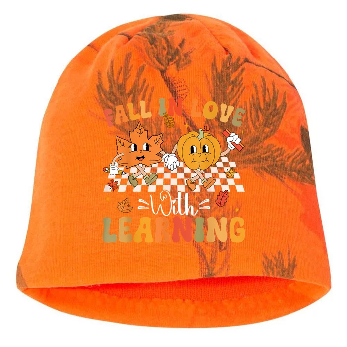 Retro Fall In Love With Learning Autumn Pumpkin Teacher Kati - Camo Knit Beanie