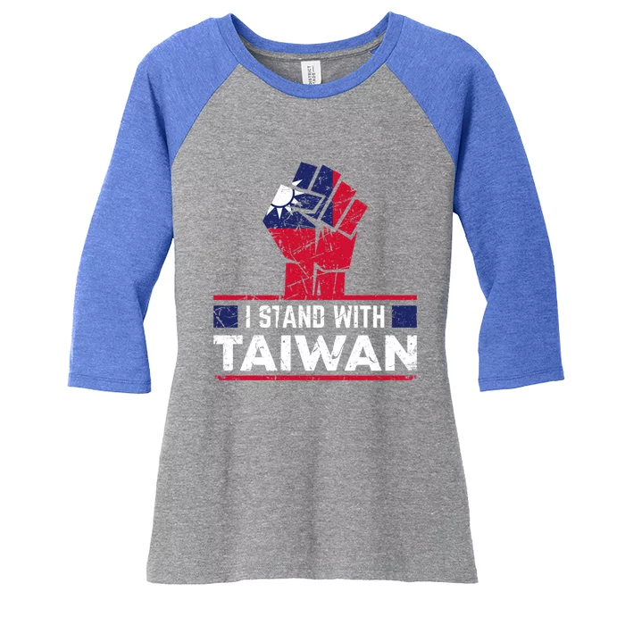 Raised Fist I Stand With Taiwan Vintage Cool Gift Women's Tri-Blend 3/4-Sleeve Raglan Shirt