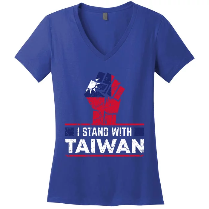 Raised Fist I Stand With Taiwan Vintage Cool Gift Women's V-Neck T-Shirt