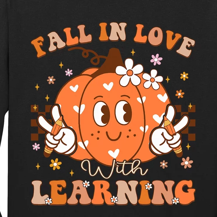 Retro Fall In Love With Learning Autumn Pumpkin Teacher Tall Long Sleeve T-Shirt