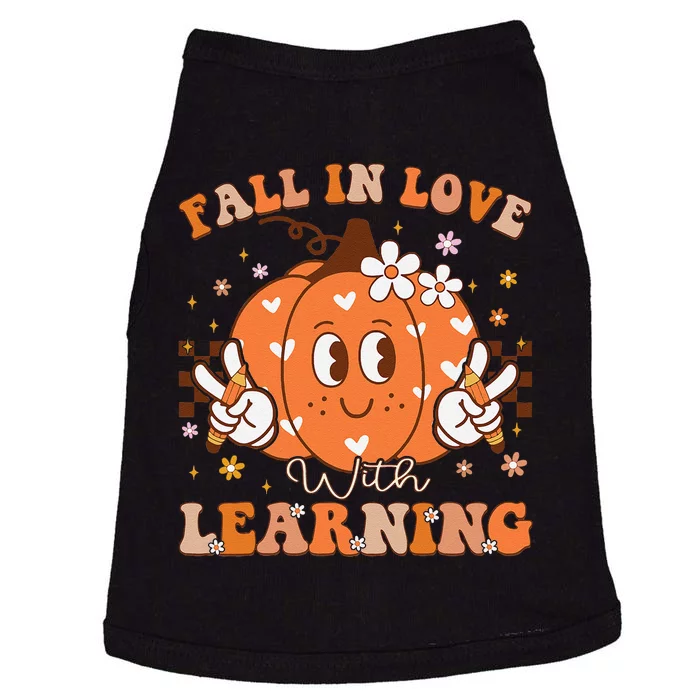 Retro Fall In Love With Learning Autumn Pumpkin Teacher Gift Doggie Tank