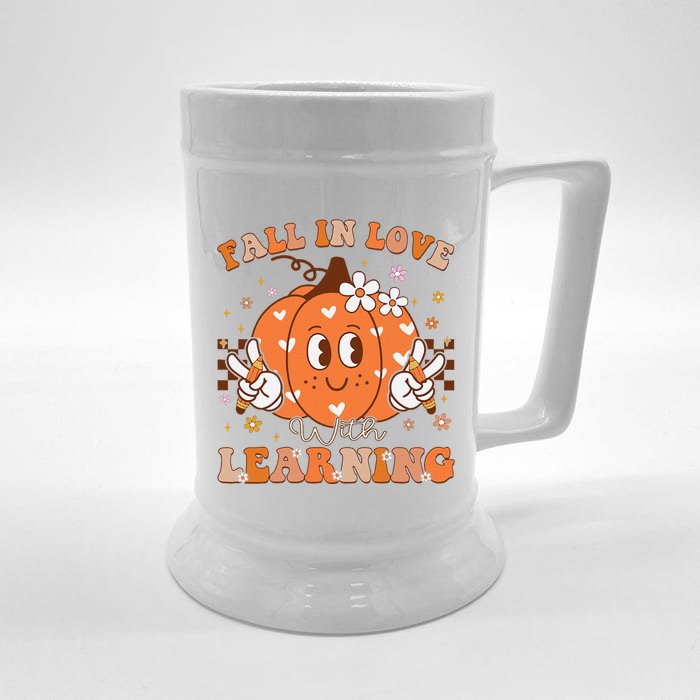 Retro Fall In Love With Learning Autumn Pumpkin Teacher Gift Front & Back Beer Stein