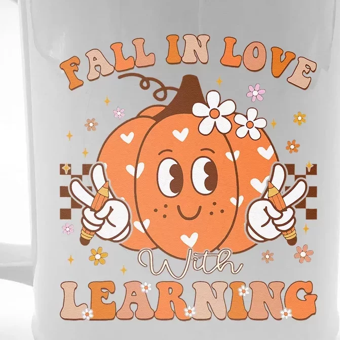 Retro Fall In Love With Learning Autumn Pumpkin Teacher Gift Front & Back Beer Stein