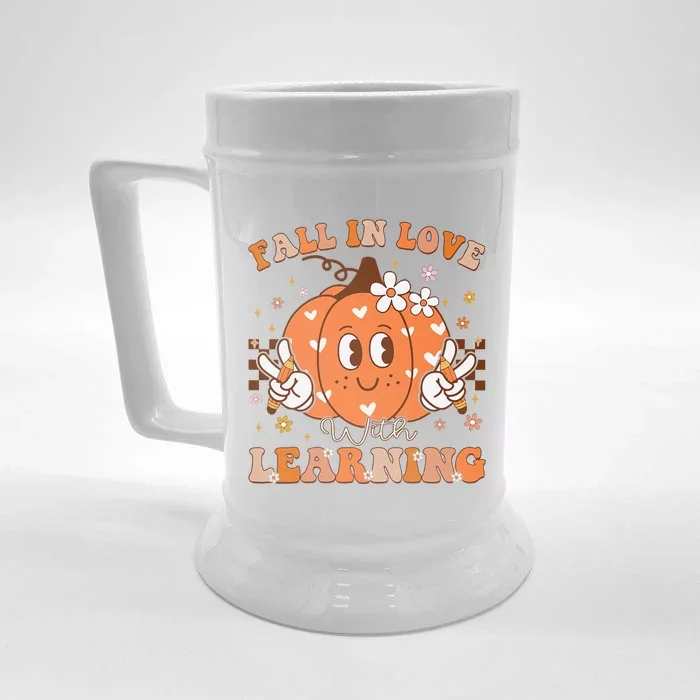 Retro Fall In Love With Learning Autumn Pumpkin Teacher Gift Front & Back Beer Stein