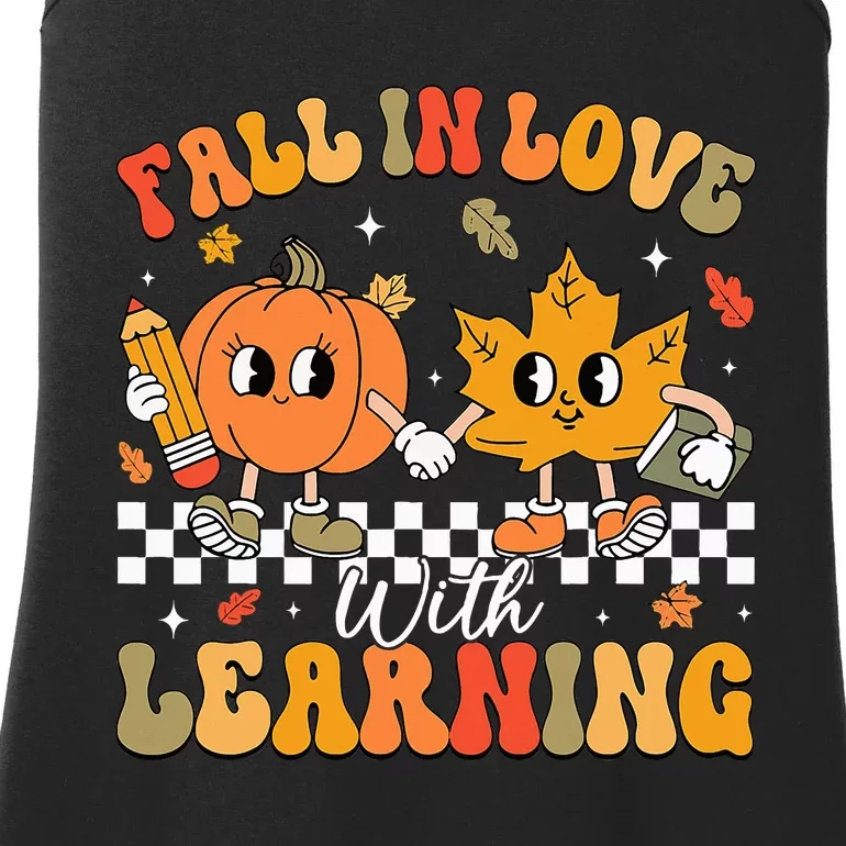 Retro Fall In Love With Learning Autumn Pumpkin Teacher Ladies Essential Tank