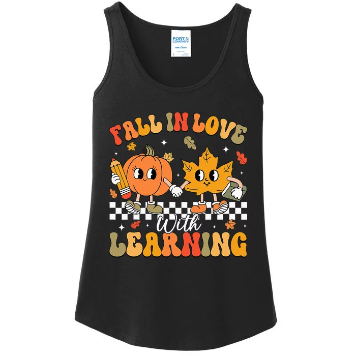 Retro Fall In Love With Learning Autumn Pumpkin Teacher Ladies Essential Tank