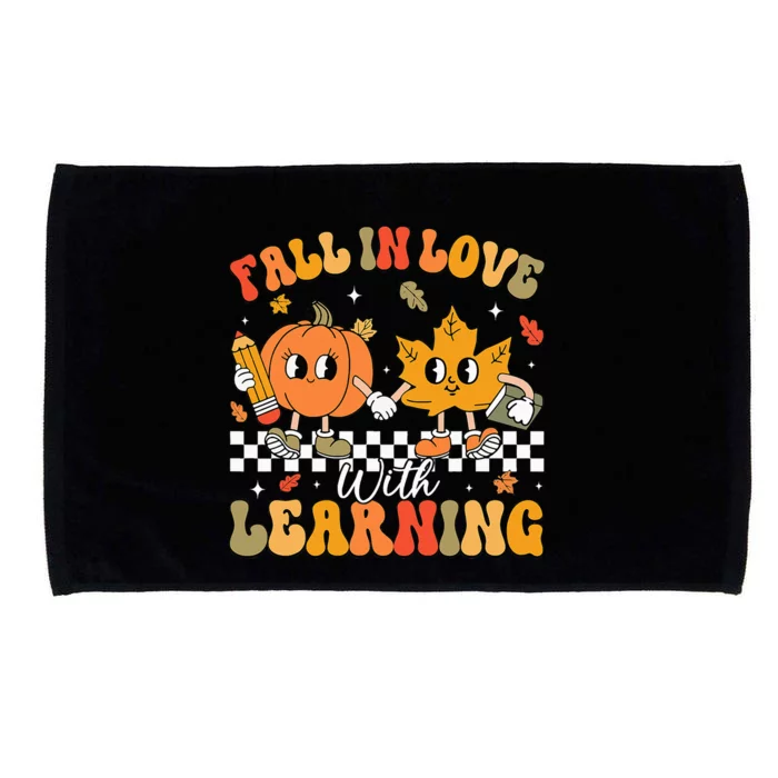 Retro Fall In Love With Learning Autumn Pumpkin Teacher Microfiber Hand Towel