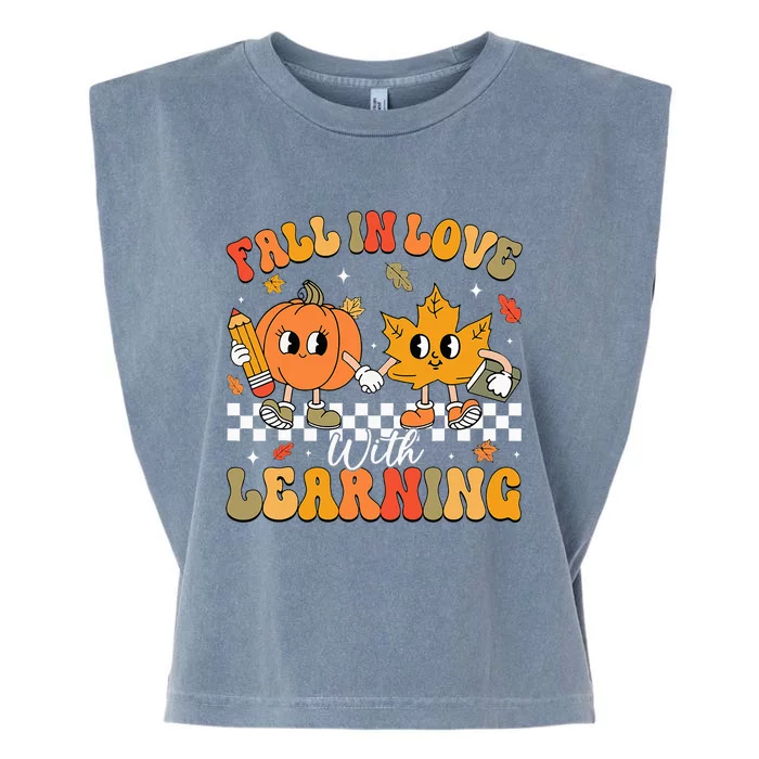 Retro Fall In Love With Learning Autumn Pumpkin Teacher Garment-Dyed Women's Muscle Tee