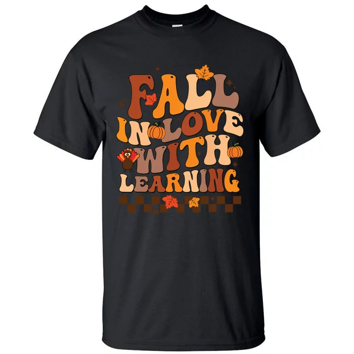 Retro Fall In Love Learning Teacher Pumpkin Spooky Teacher Tall T-Shirt