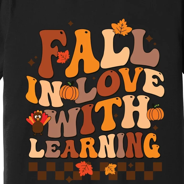 Retro Fall In Love Learning Teacher Pumpkin Spooky Teacher Premium T-Shirt