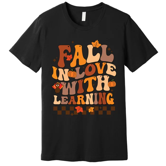 Retro Fall In Love Learning Teacher Pumpkin Spooky Teacher Premium T-Shirt