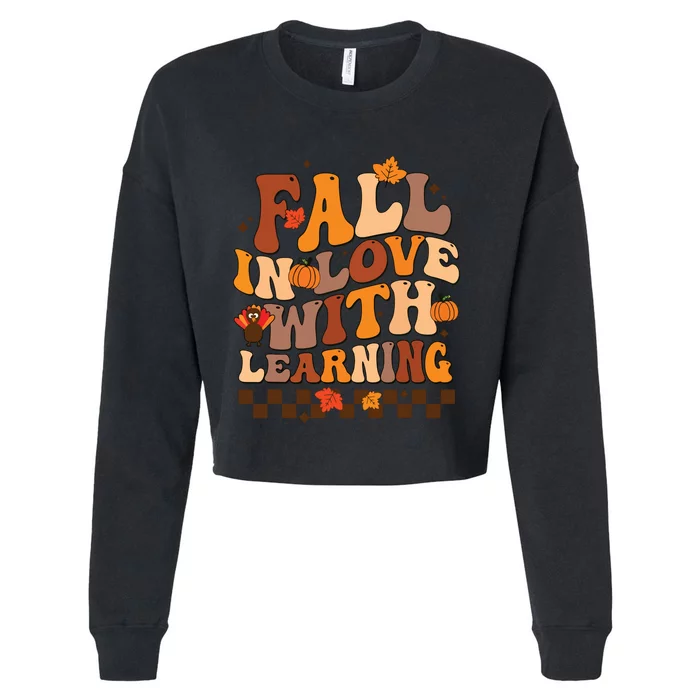 Retro Fall In Love Learning Teacher Pumpkin Spooky Teacher Cropped Pullover Crew