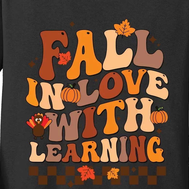 Retro Fall In Love Learning Teacher Pumpkin Spooky Teacher Kids Long Sleeve Shirt