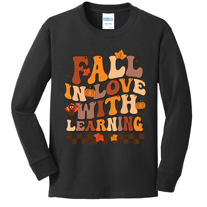 Retro Fall In Love Learning Teacher Pumpkin Spooky Teacher Kids Long Sleeve Shirt