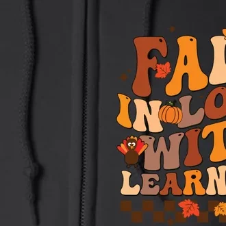 Retro Fall In Love Learning Teacher Pumpkin Spooky Teacher Full Zip Hoodie