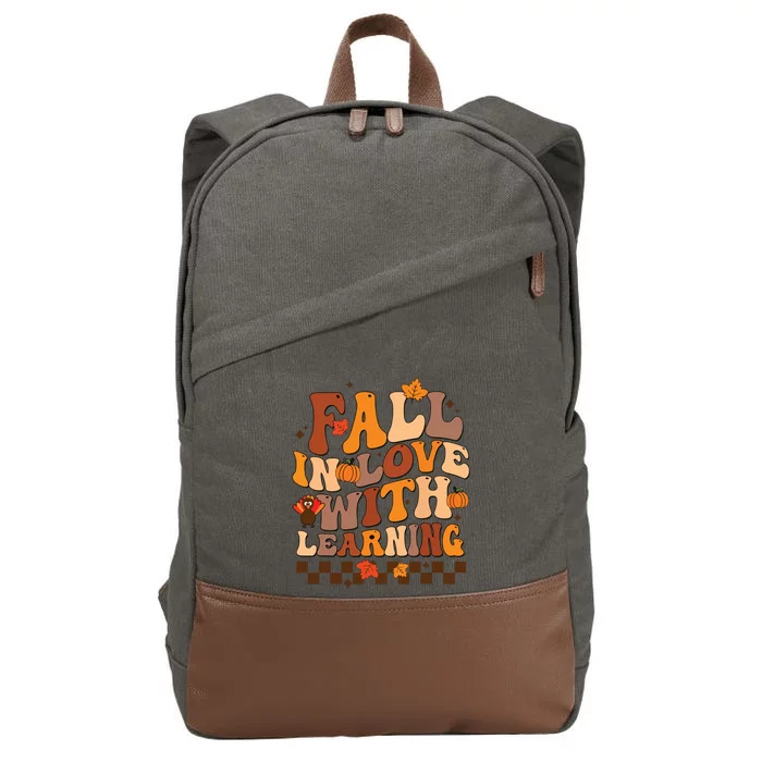 Retro Fall In Love Learning Teacher Pumpkin Spooky Teacher Cotton Canvas Backpack