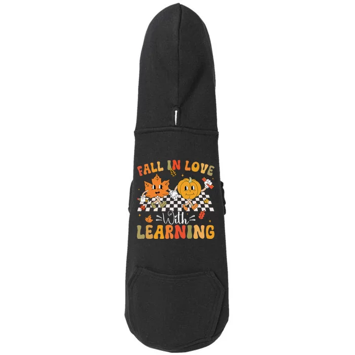 Retro Fall In Love With Learning Autumn Pumpkin Teacher Gift Doggie 3-End Fleece Hoodie