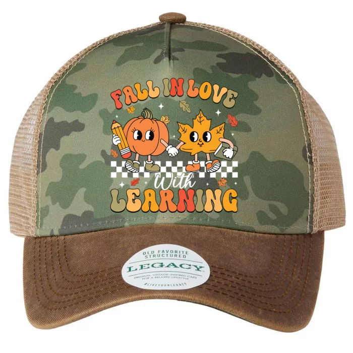 Retro Fall In Love With Learning Autumn Pumpkin Teacher Legacy Tie Dye Trucker Hat