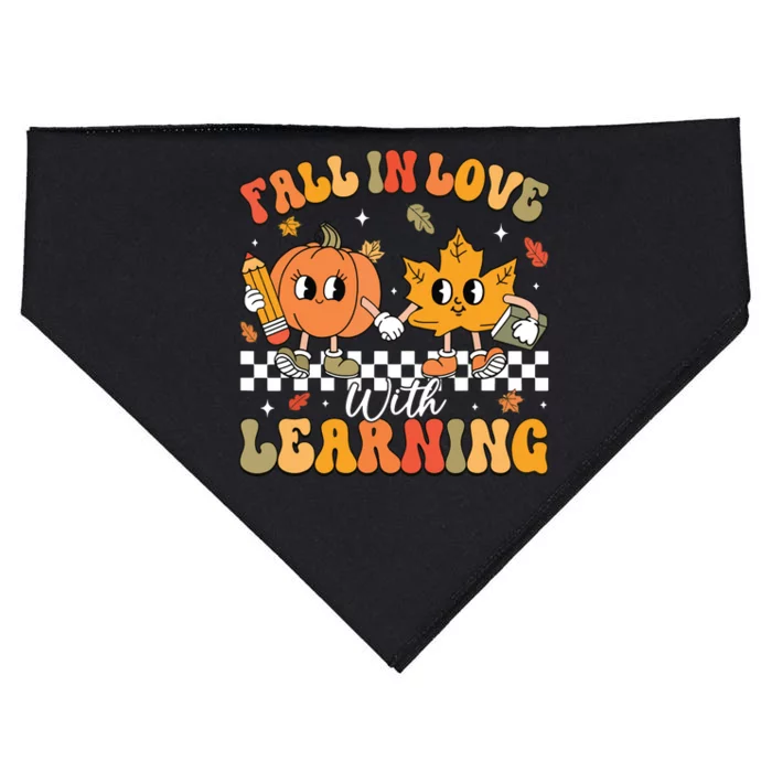 Retro Fall In Love With Learning Autumn Pumpkin Teacher USA-Made Doggie Bandana