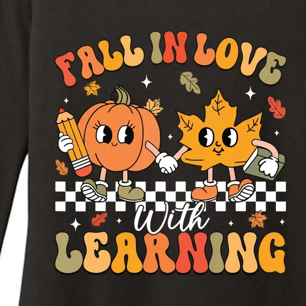 Retro Fall In Love With Learning Autumn Pumpkin Teacher Womens CVC Long Sleeve Shirt