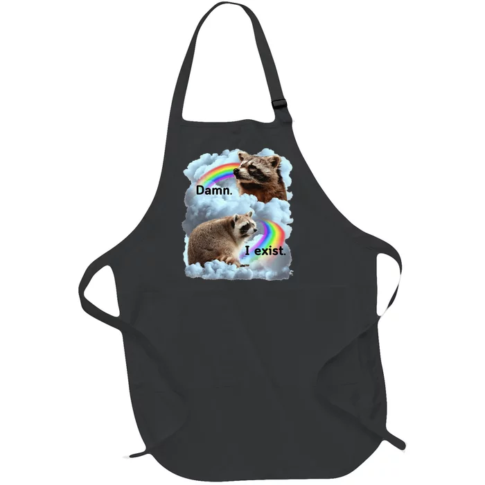 Raccoon Funny I Exist Depression Meme Dark Mental Health Full-Length Apron With Pocket