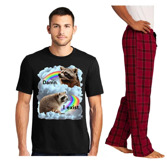 Raccoon Funny I Exist Depression Meme Dark Mental Health Pajama Set