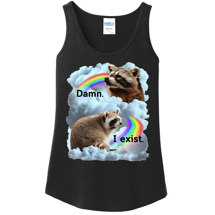 Raccoon Funny I Exist Depression Meme Dark Mental Health Ladies Essential Tank