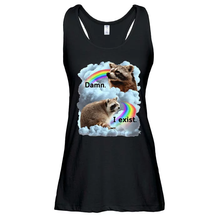 Raccoon Funny I Exist Depression Meme Dark Mental Health Ladies Essential Flowy Tank