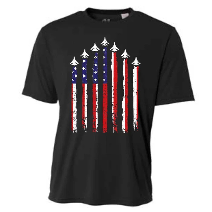 Retro Fighter Jet Airplane Usa Flag 4th Of July Cooling Performance Crew T-Shirt