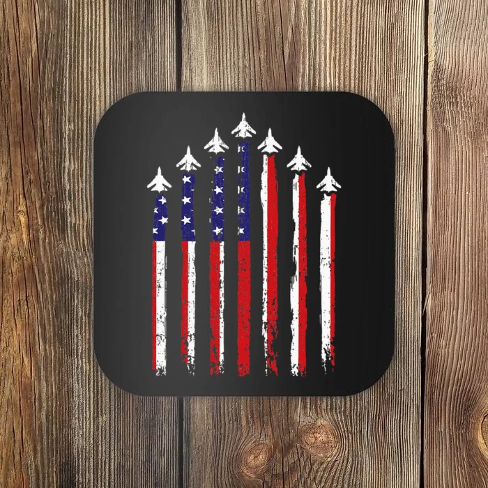 Retro Fighter Jet Airplane Usa Flag 4th Of July Coaster