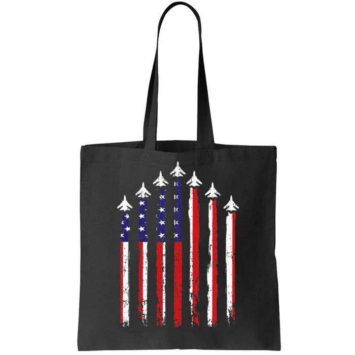 Retro Fighter Jet Airplane Usa Flag 4th Of July Tote Bag